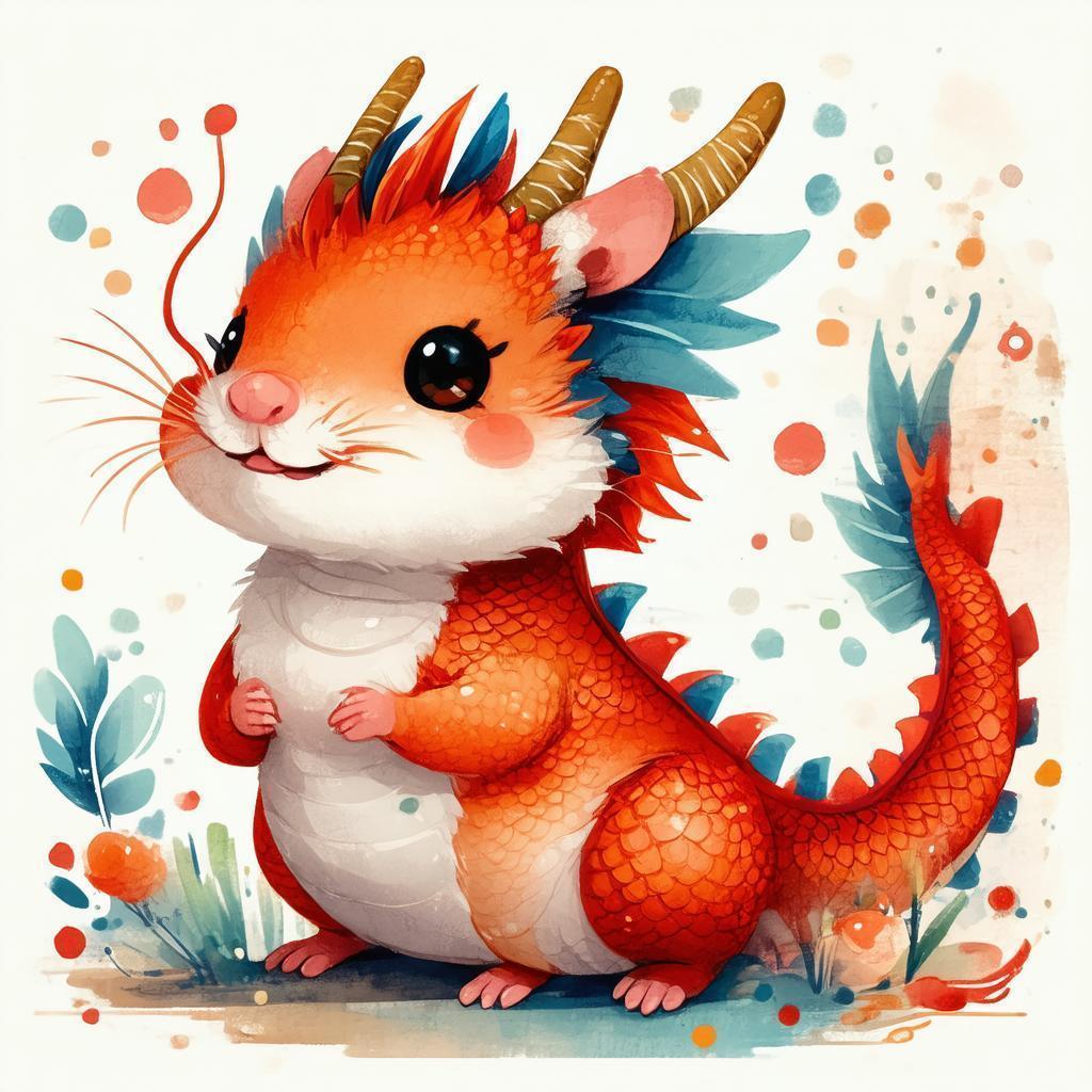 Whimsical Hamster Dragon in Bold Contemporary Lines