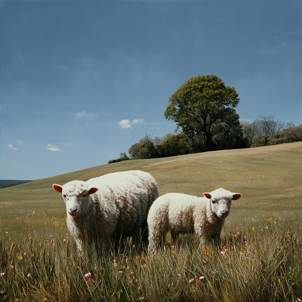 Sweet sheeps on meadow