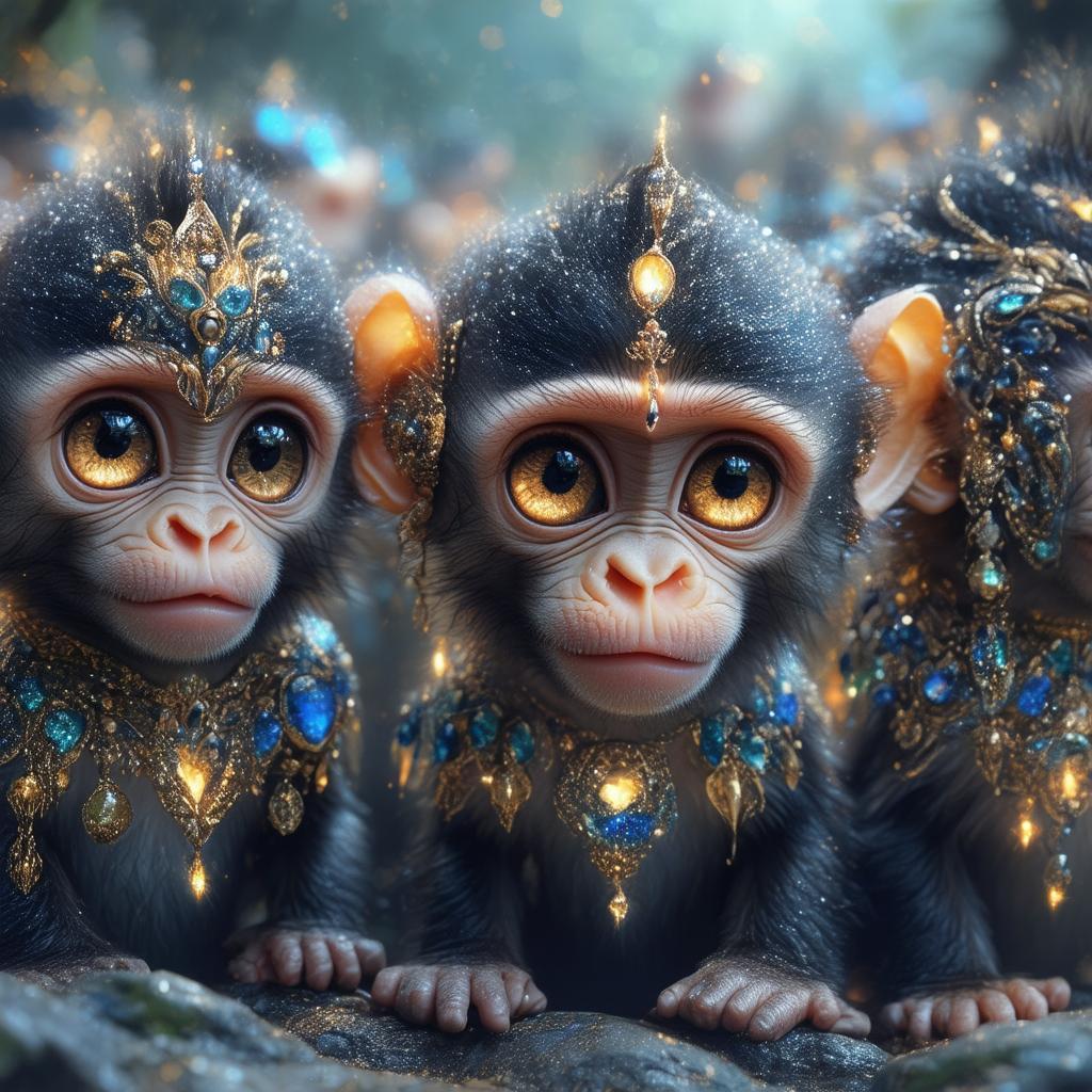 Enchanted Baby Monkeys With Luminous Glowing Eyes