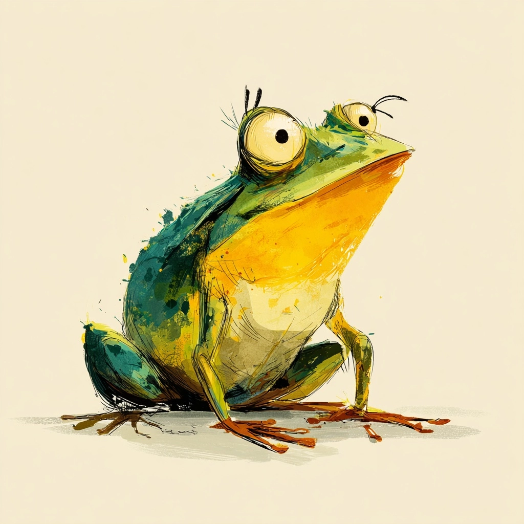 Profile side view of an illustration of funny frog