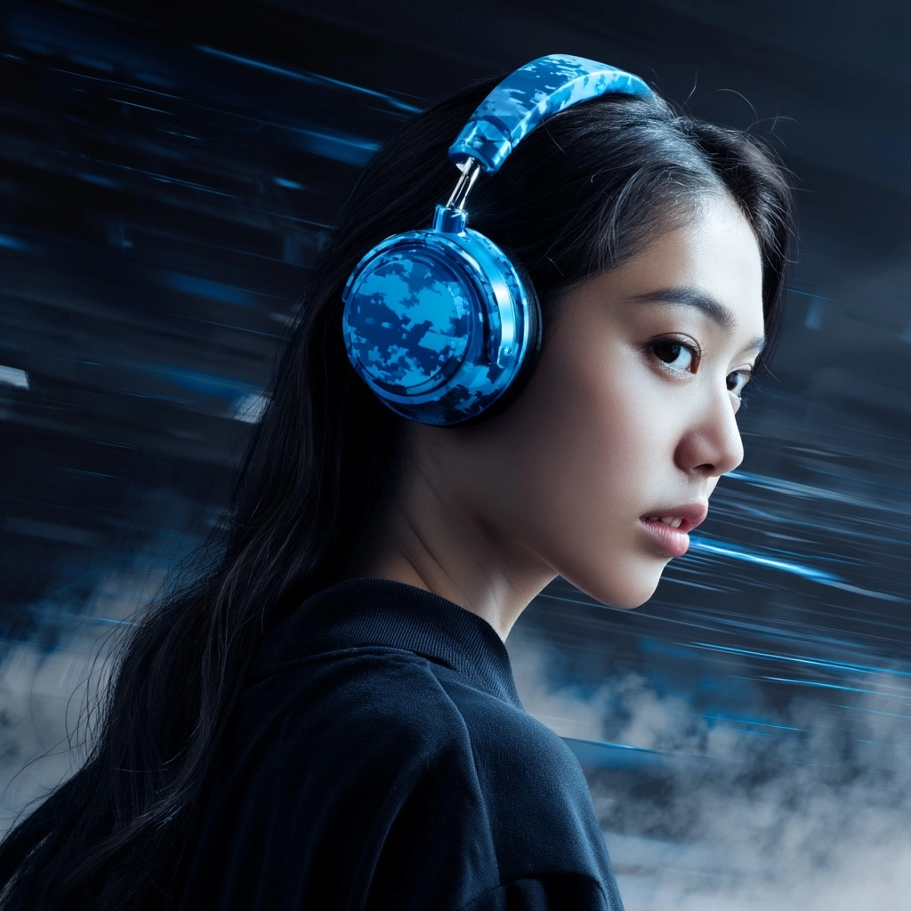 Blue Camo Metal Headphones, Backlit