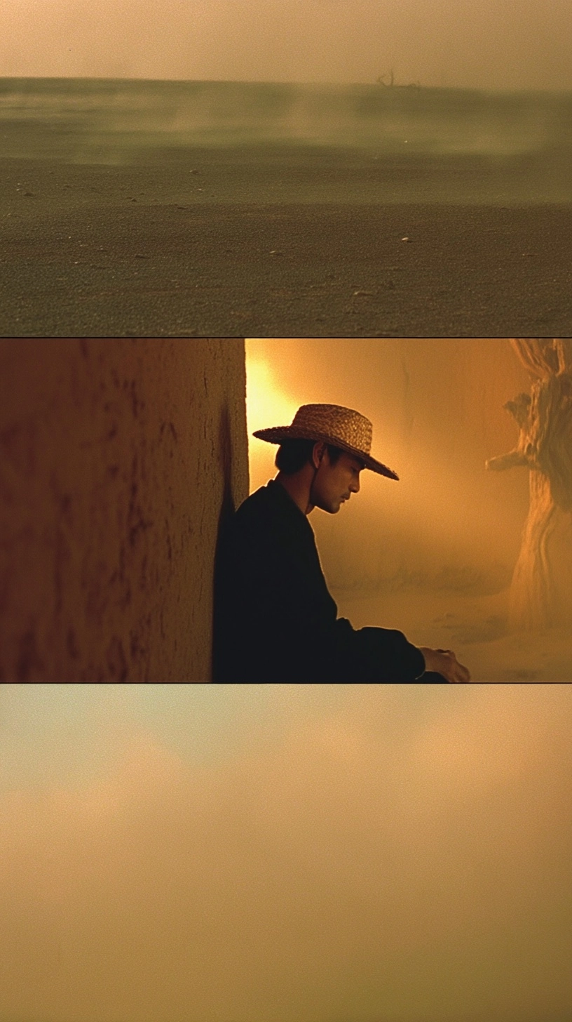 Top view, in the style of Wong Kar-wai's *Ashes of Time*