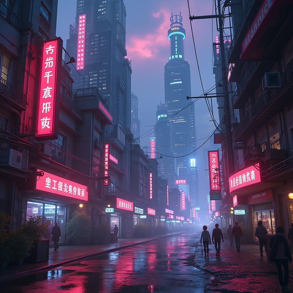 Neon Drenched Japanese Road Through Cyber City