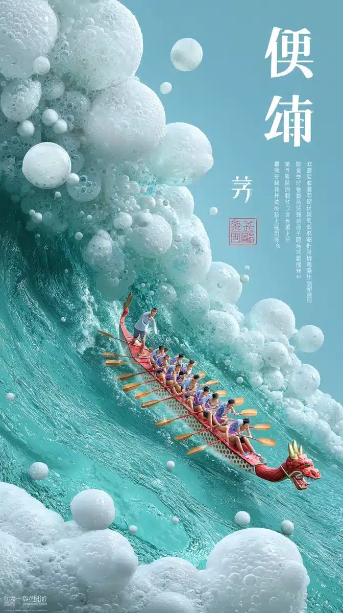 Dragon Boat and Detergent Foam Poster
