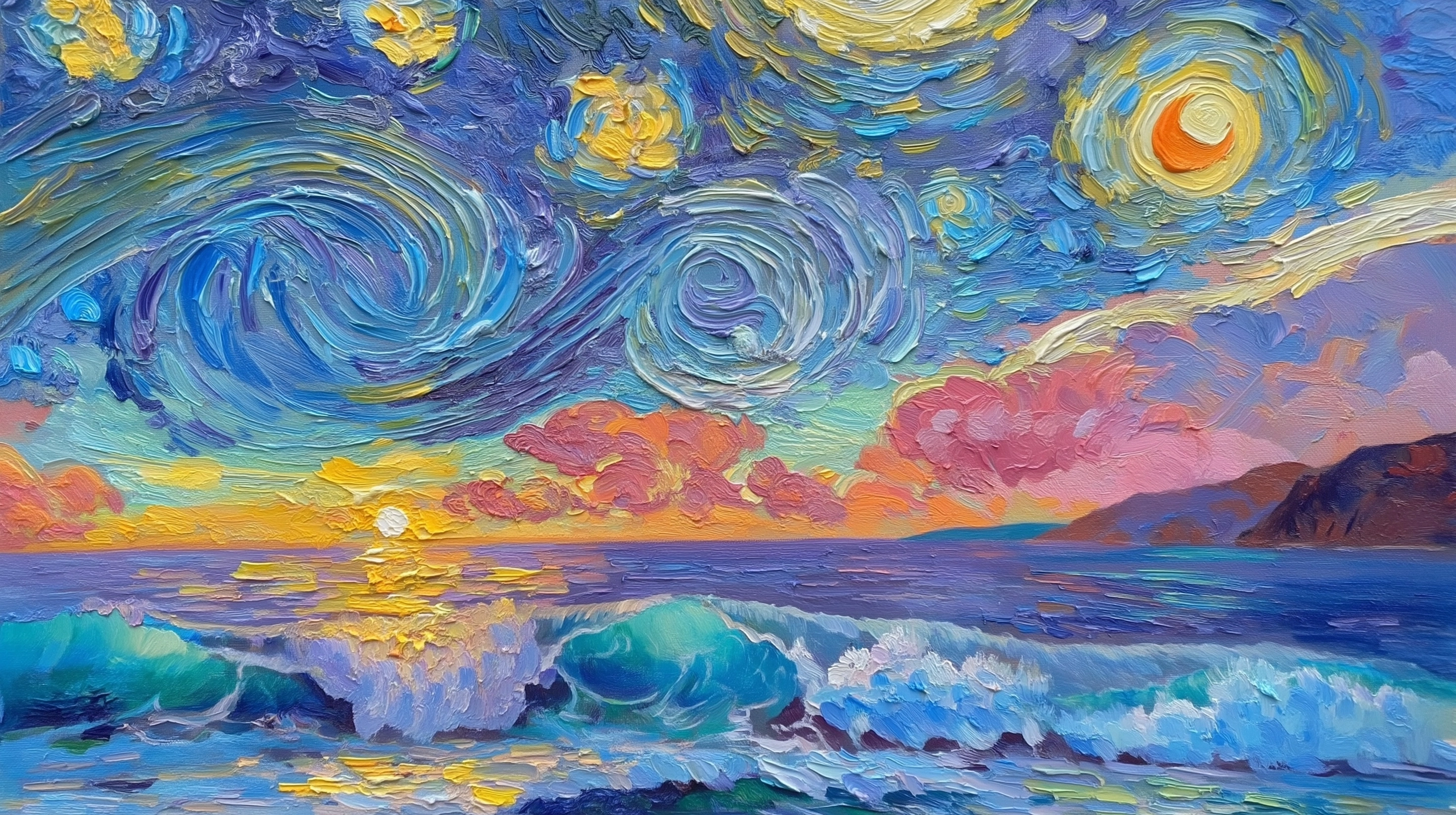 Van Gogh Style Starry Sea Panorama