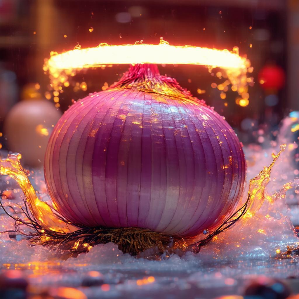Haloed Onion Glowing in Neo Tokyo Streets