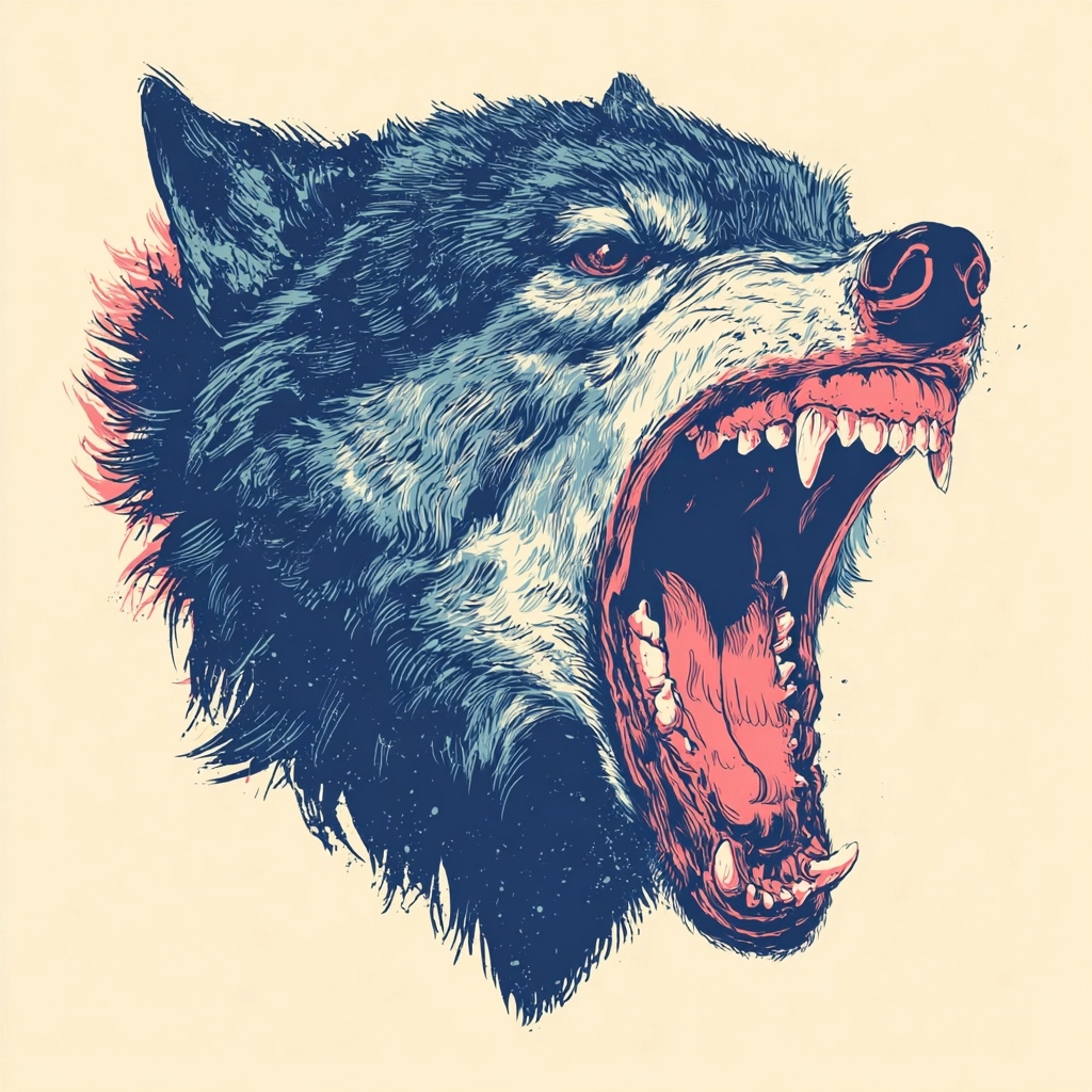 Angry wolf head illustration big teeth