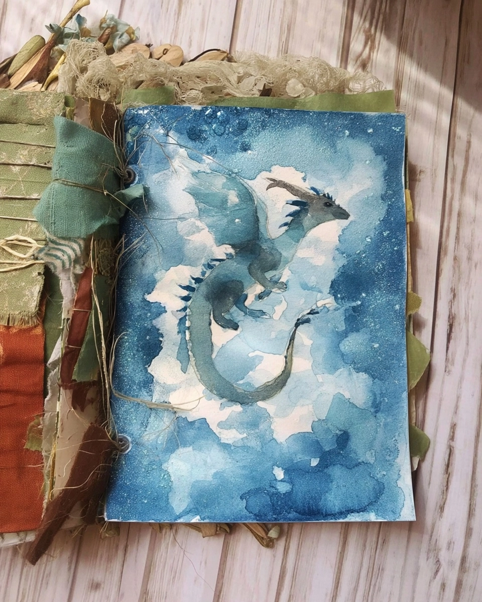 Water color dragon junk journal