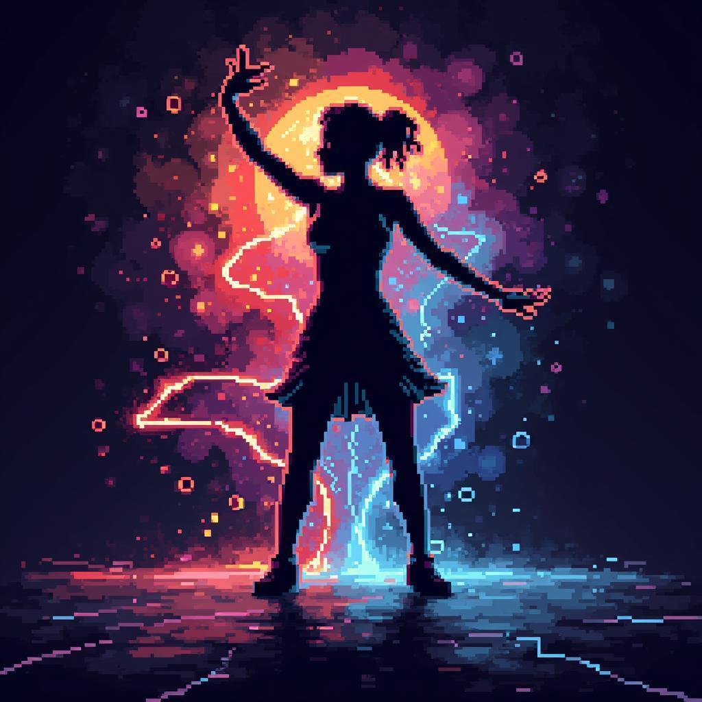 Pixel Pigments Swirling Into a Dancer Silhouette