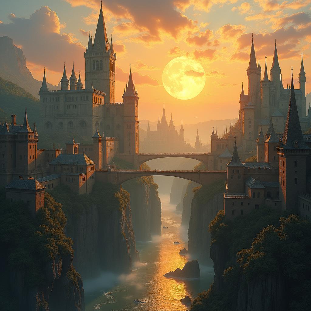 Enchanted Spires of Avalon at Golden Dusk