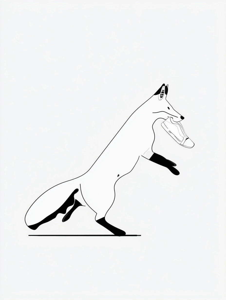 Fox , run , side view , black and white , modern illustration