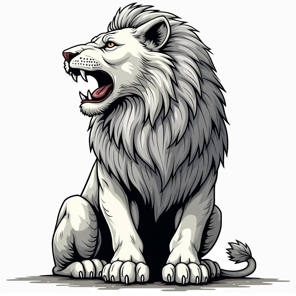 Iconic Stone Lion in Bold Manga Linework