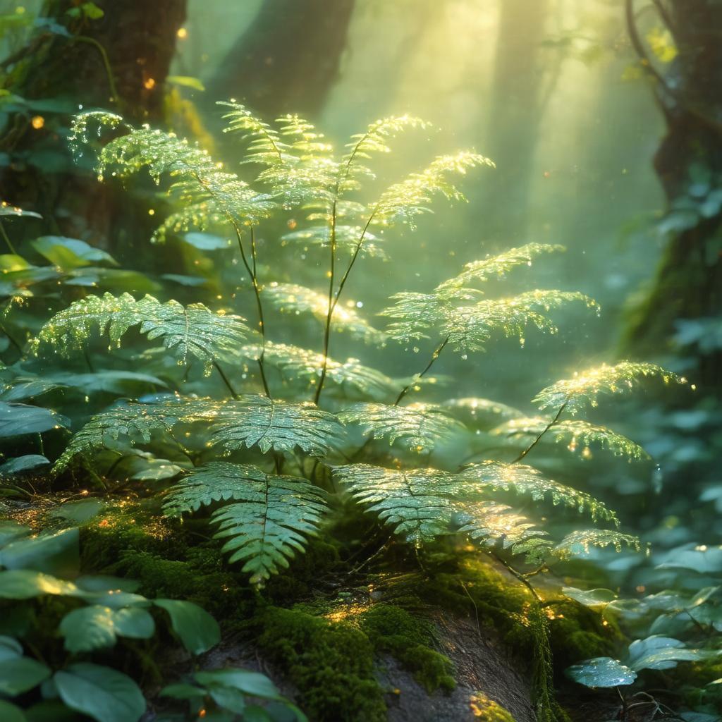 Enchanted Adiantum Fern Glowing in Mystic Forest