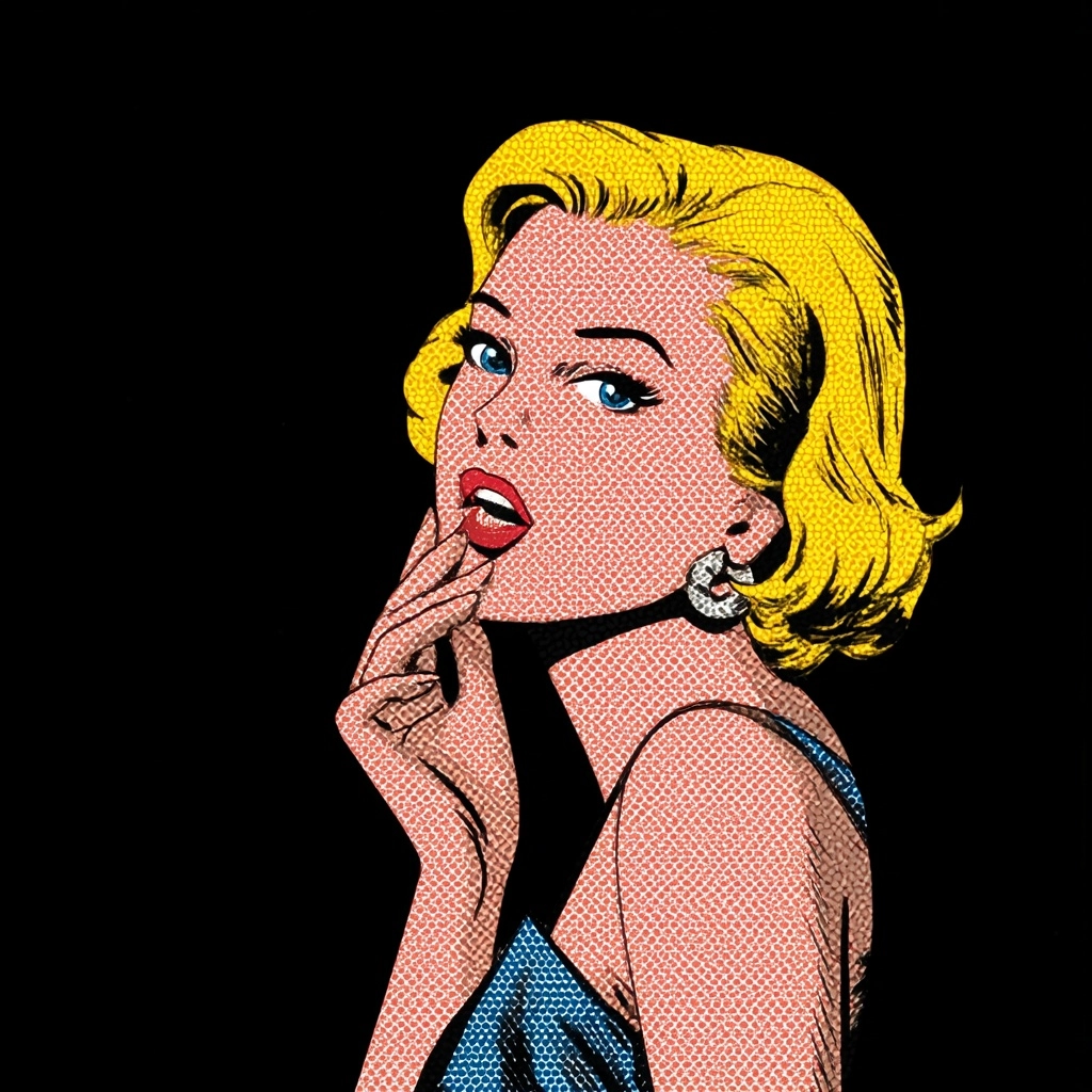 A black pop art blond woman in the style of Roy Lichtenstein