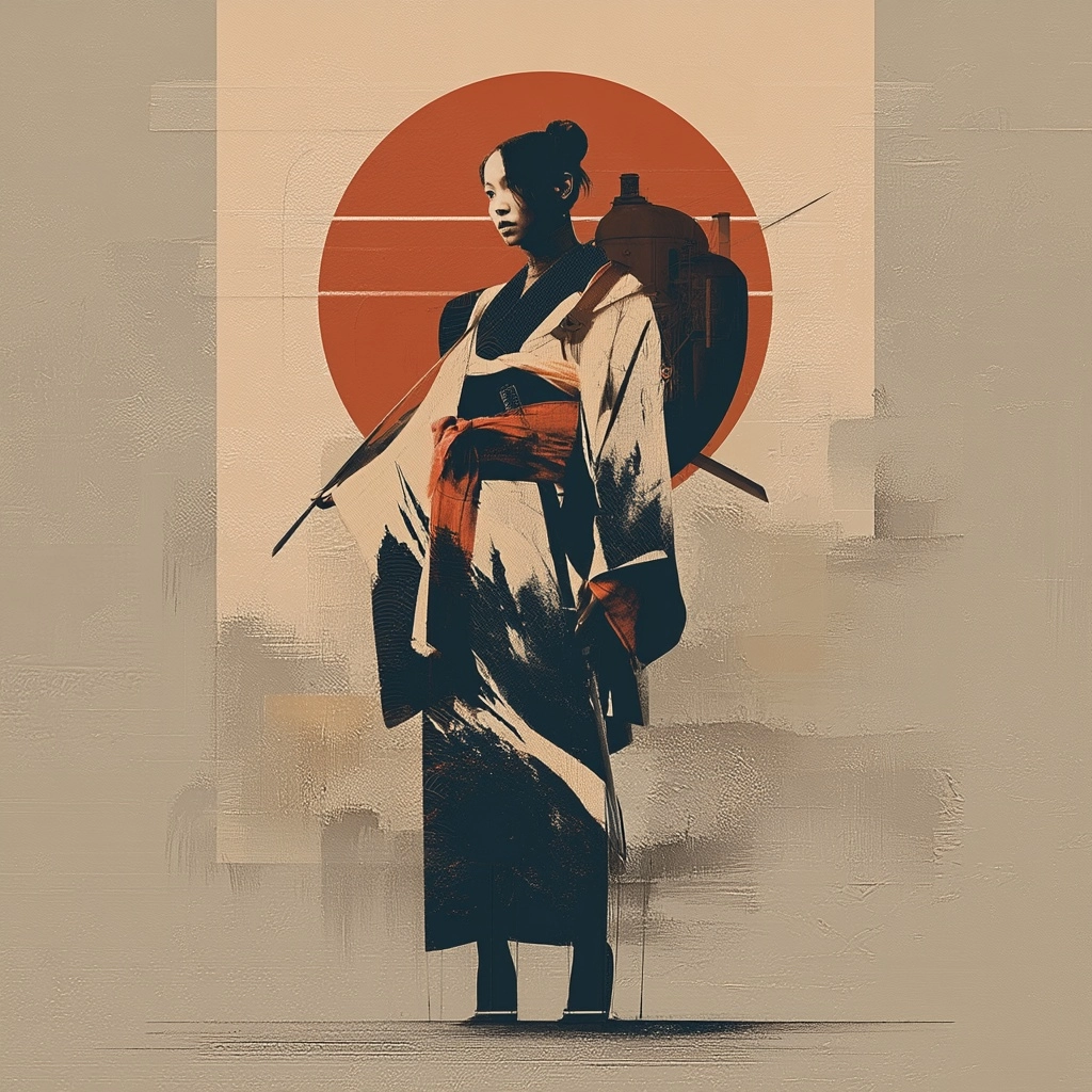 Concept art kimono design of retropunk steam knight
