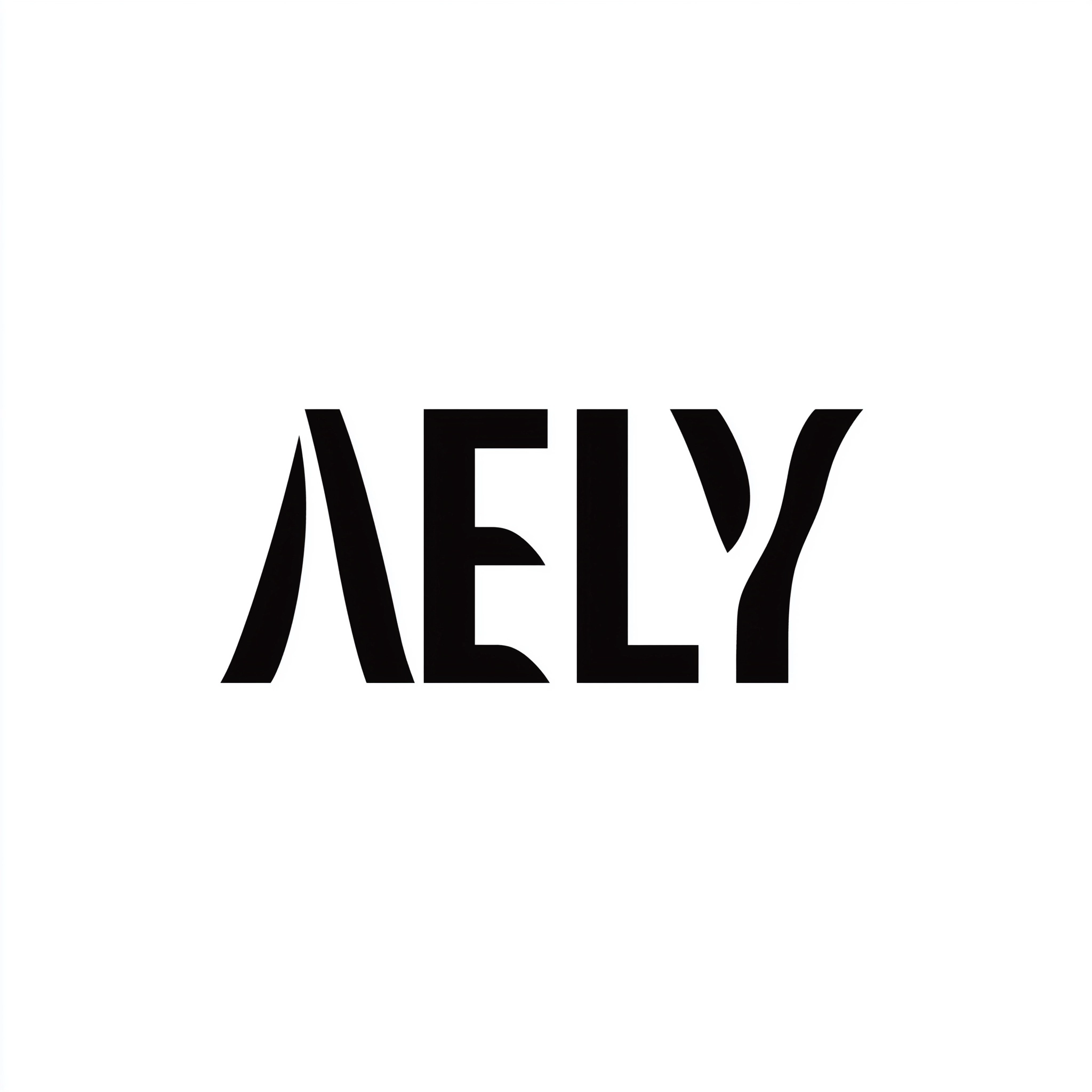 AELY experimental wordmark logo, custom distorted lettering, modern cosmetic brand