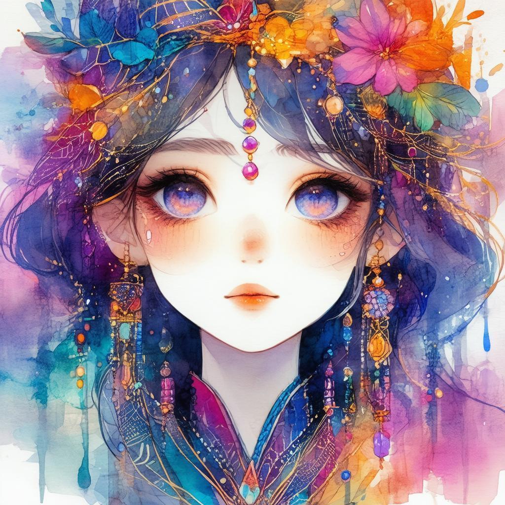 Lofi Fantasy Portrait in Magical Watercolor Lines
