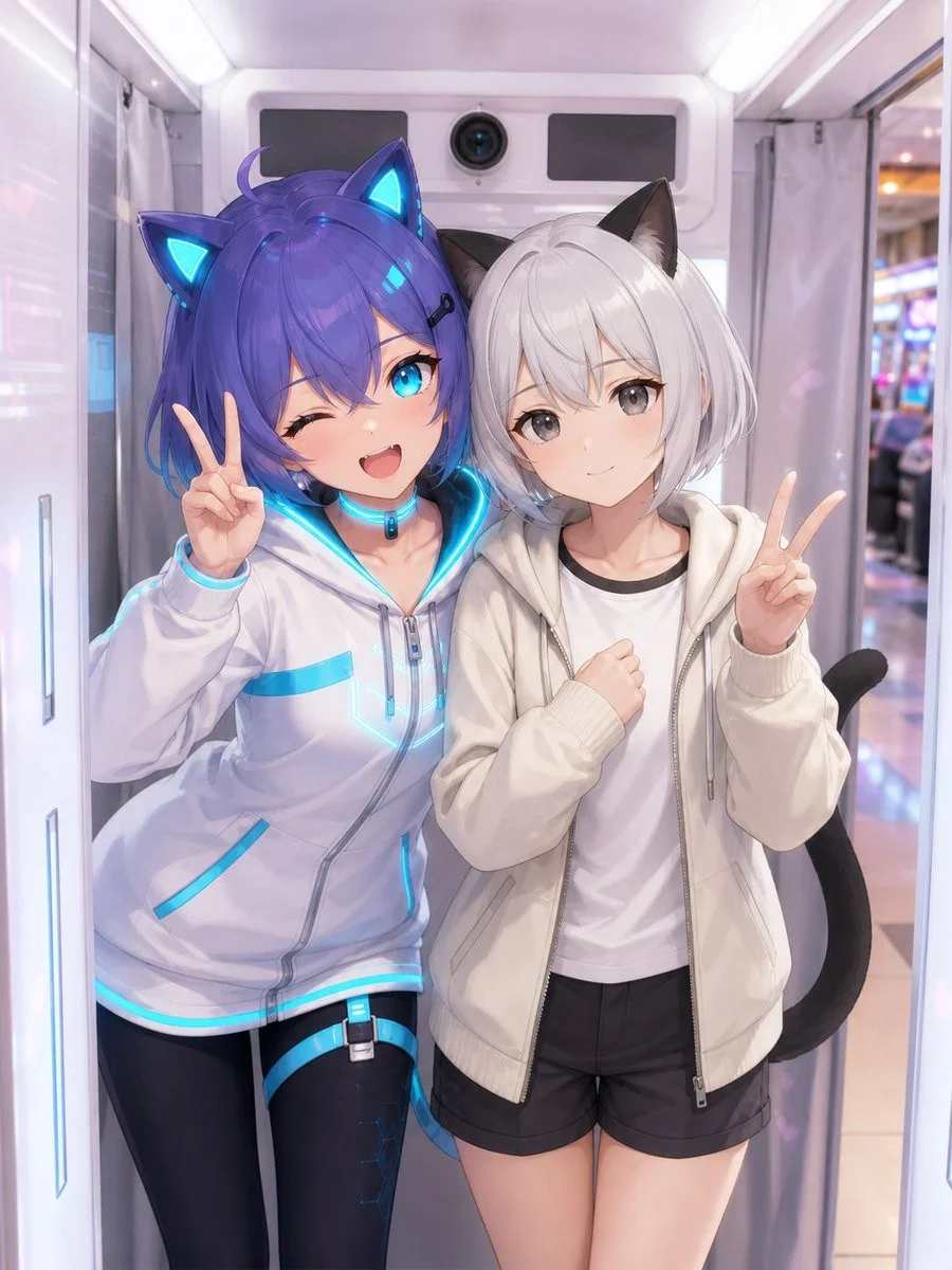 Anime Characters in Real Purikura Booth
