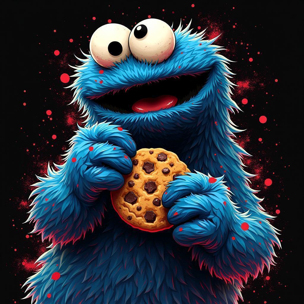 Cookie Monster in Splattered Basquiat Punk Style