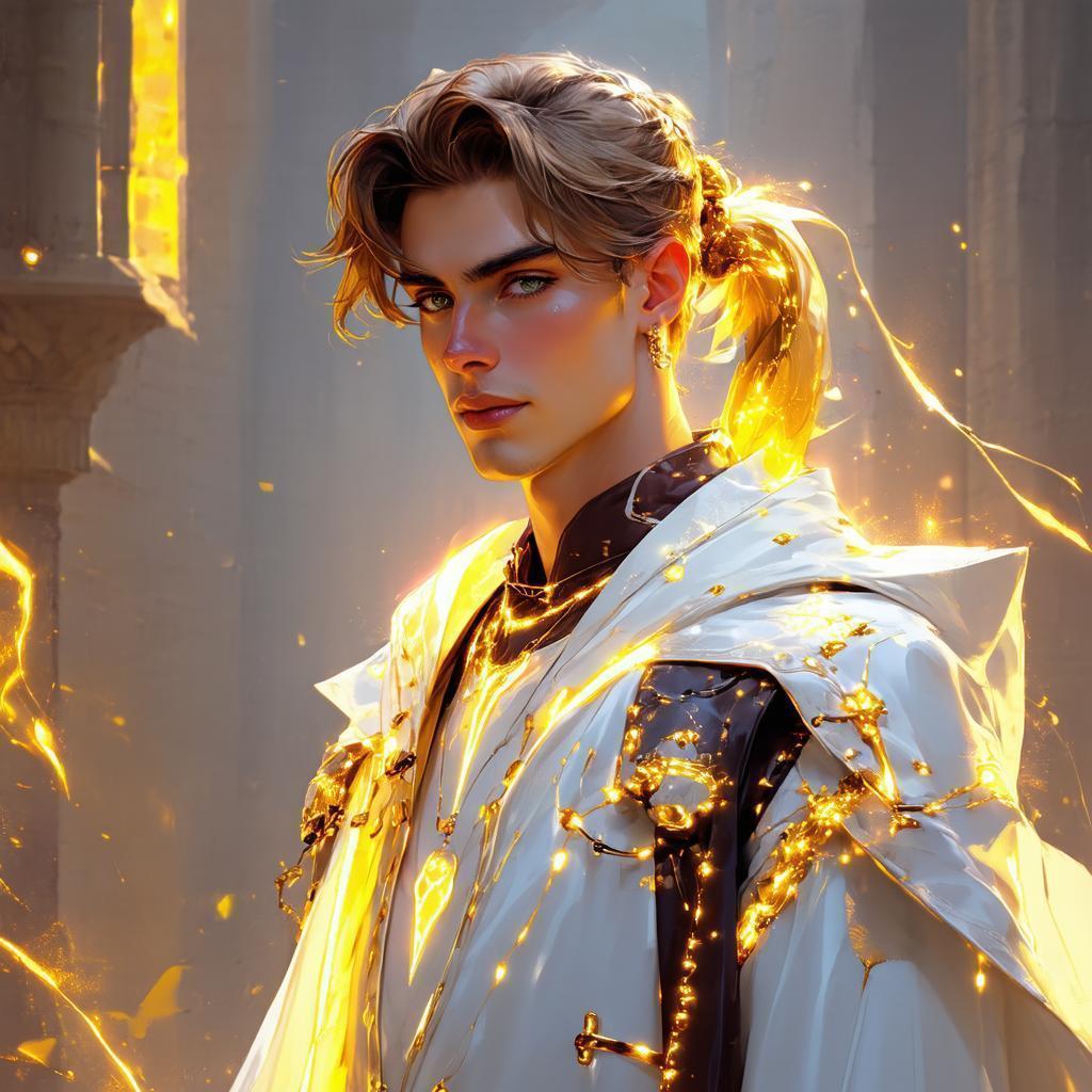 Neonpunk Halfling Cleric in Glowing White Robes