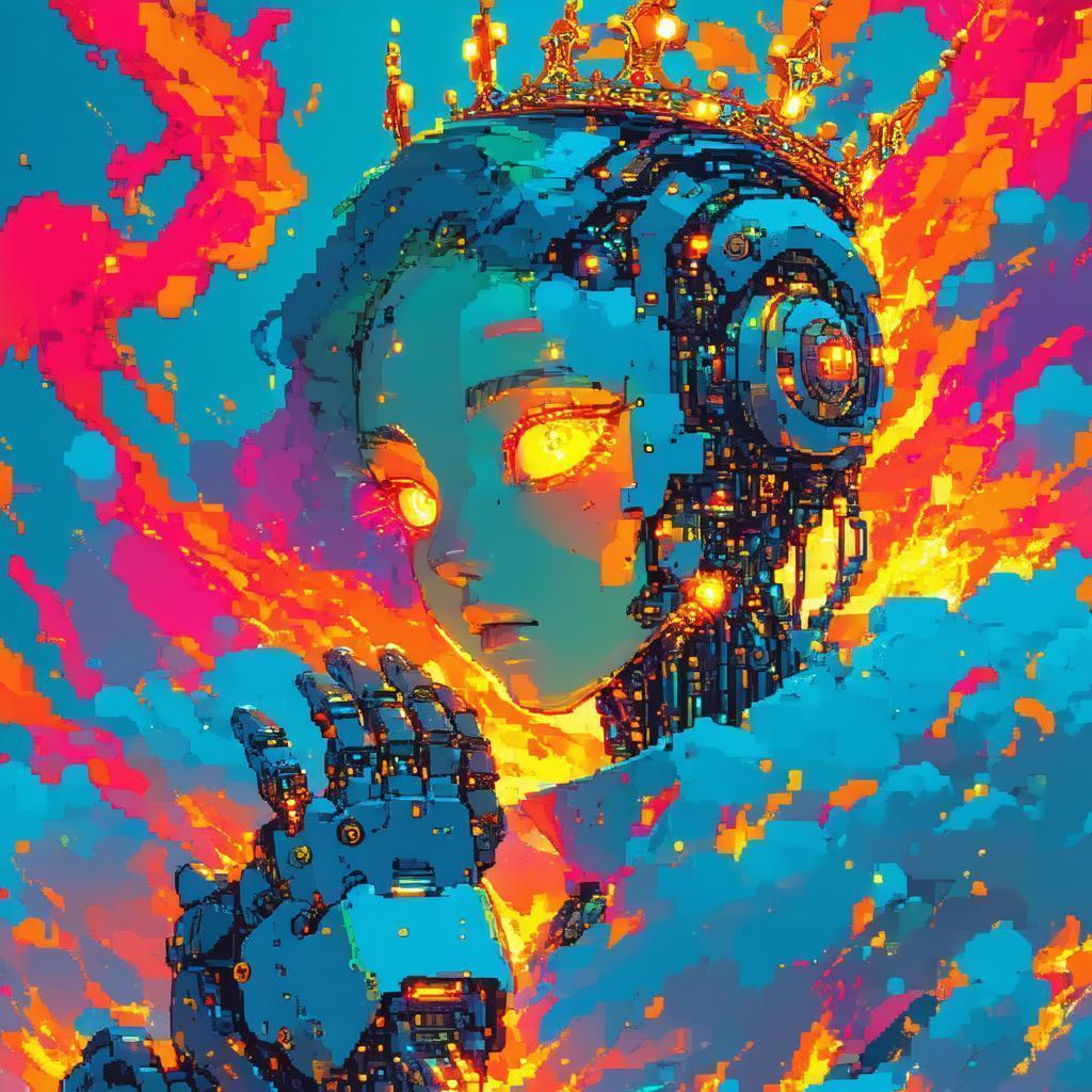 Pixel Sage Android in a Fiery Whirlwind