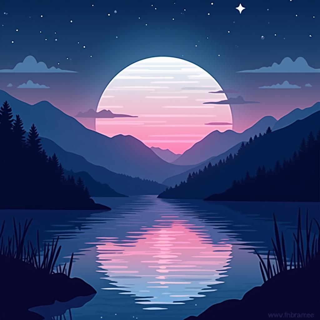 Vector Moonrise Over a Mirror Still Lake