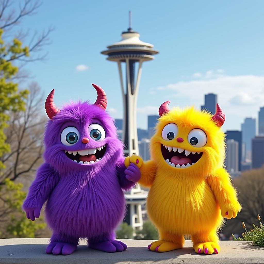 Purple and Yellow Monsters at Space Needle