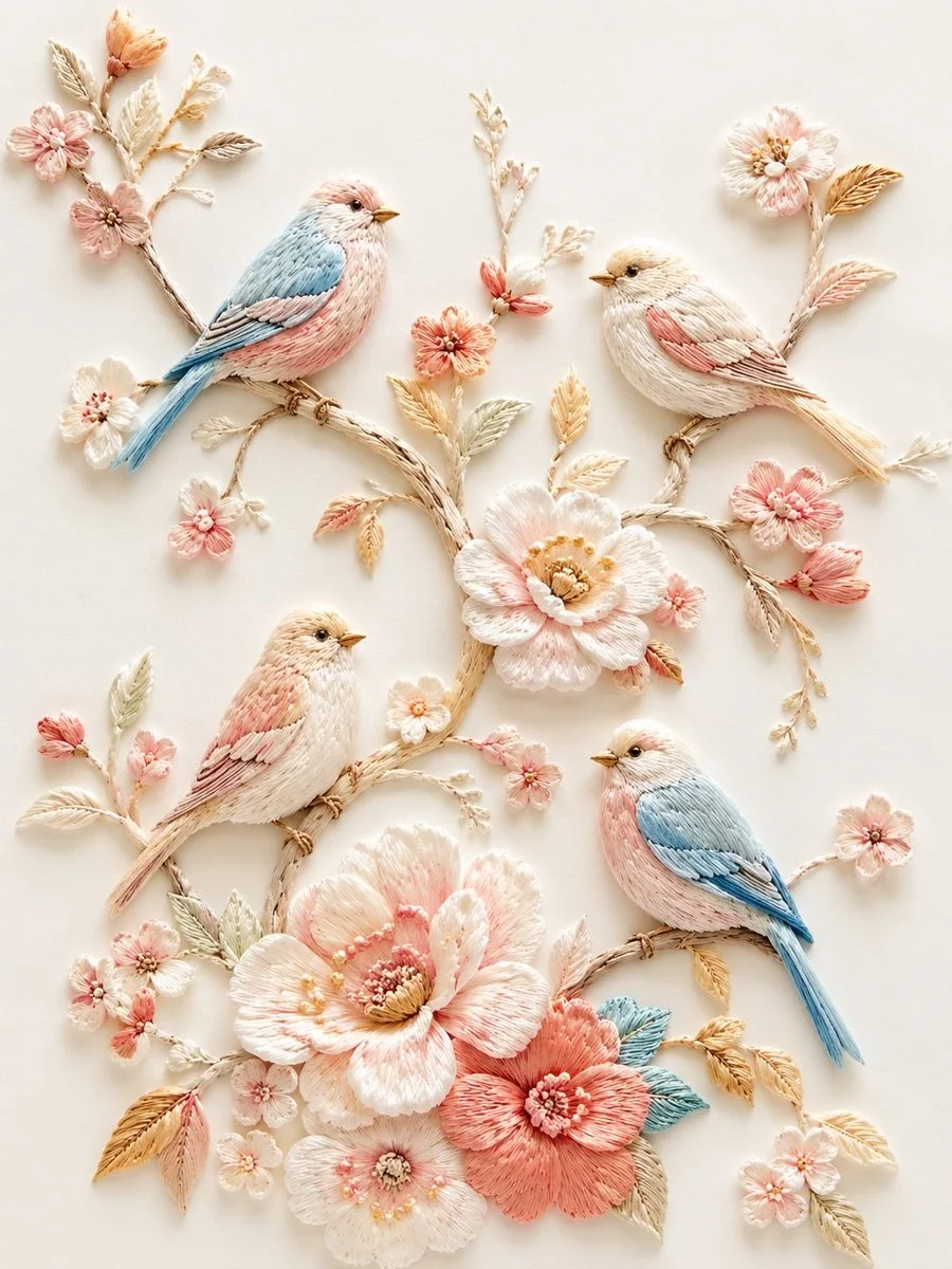 Relief Embroidered Bird