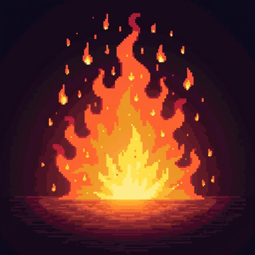 Retro Pixel Flames in Vibrant Eight Bit Glow