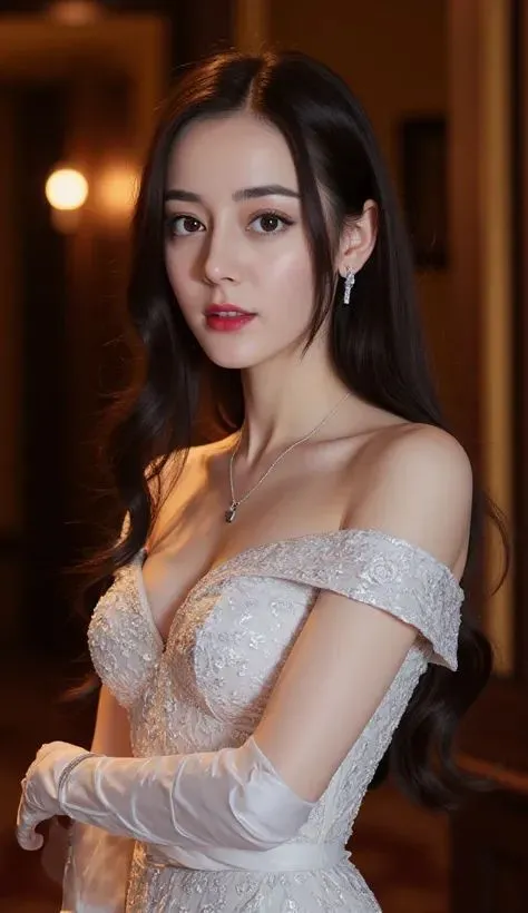 Woman in White Off-Shoulder Lace Wedding Dress