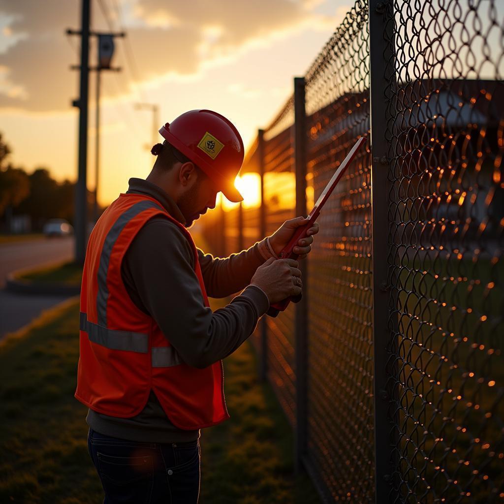 Fence Installer Working Through the Golden Hour