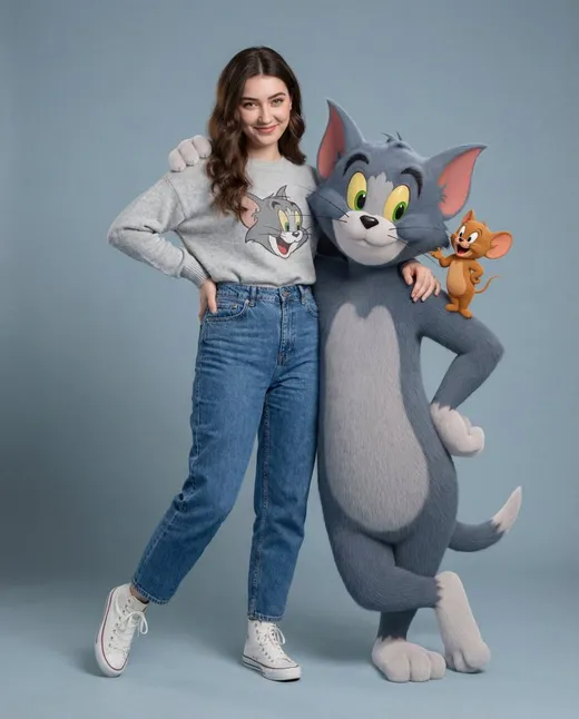 Arm Resting on a Giant 3D Tom Cat