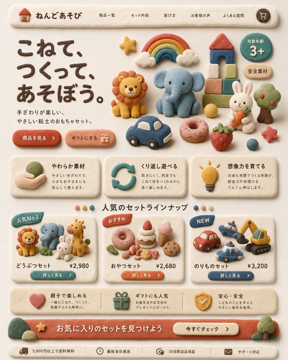Clay Toy Landing Page UI