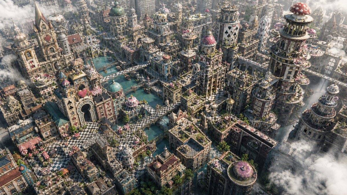Fantasy Whimsical Downtown Aerial View