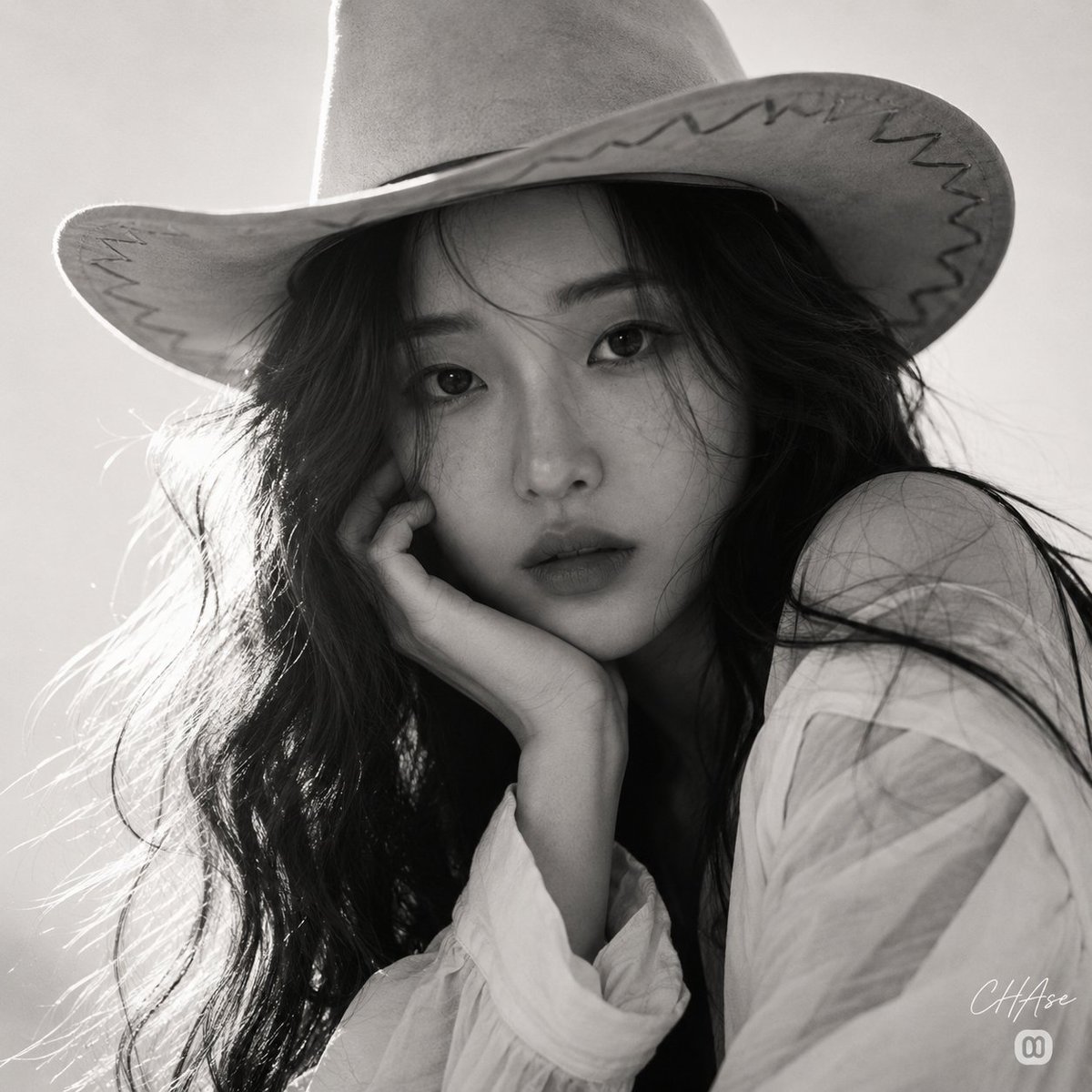 Monochrome Western Cowgirl Portrait