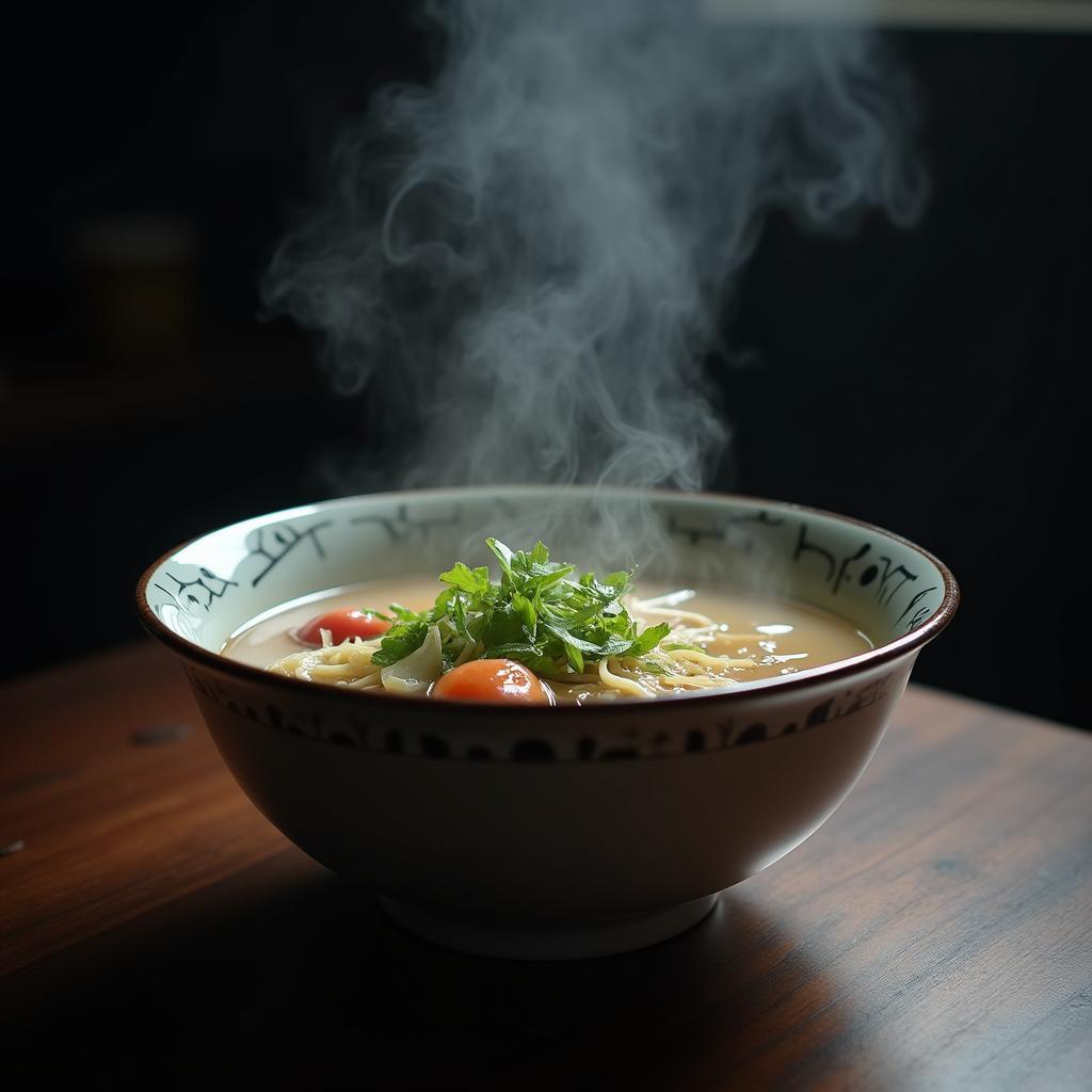Steaming Bowl of Pho in Moody Shadows