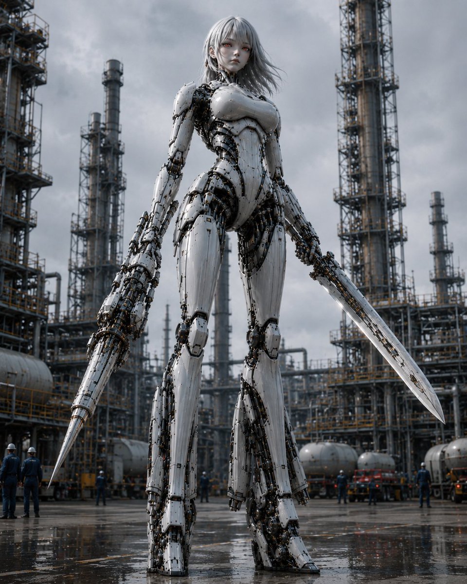 Giant Weaponized Robot in Refinery