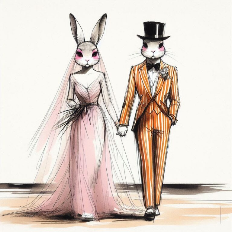 Whimsical Beach Rabbit Wedding Scene