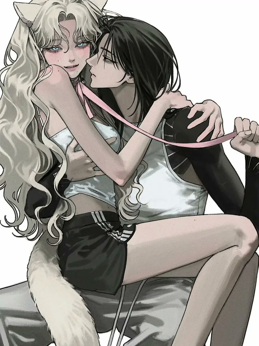 Romantic Catgirl Couple Illustration