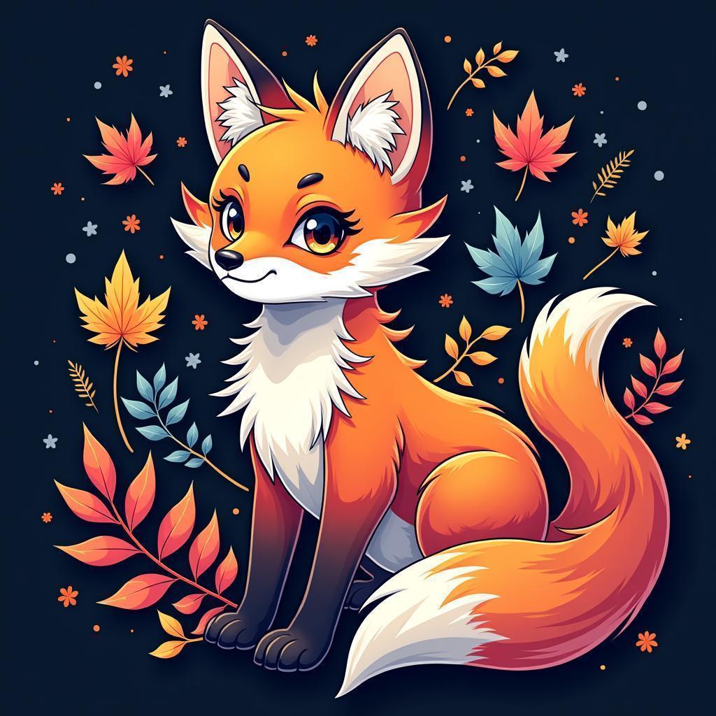 Vibrant Anime Fox Wreathed in Autumn Leaves