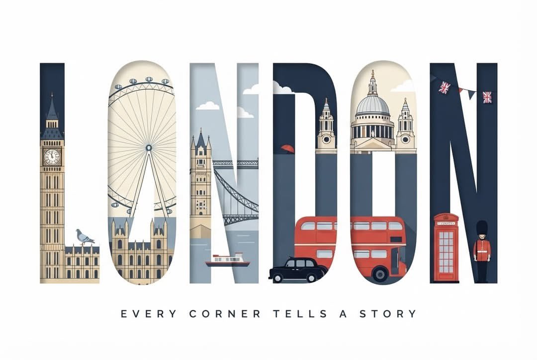 Typographic Travel Poster with Inner Scenes