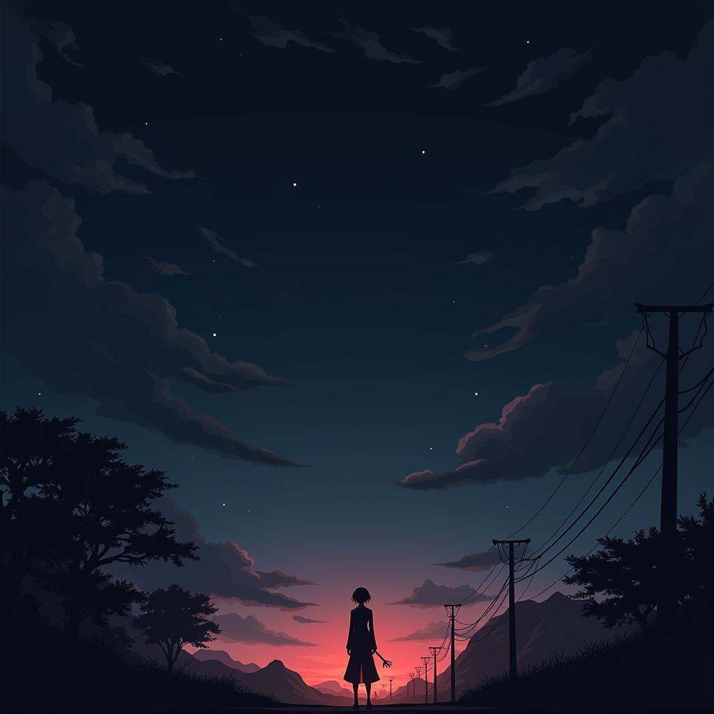Dark Anime Silhouettes in Moody Gradient Glow