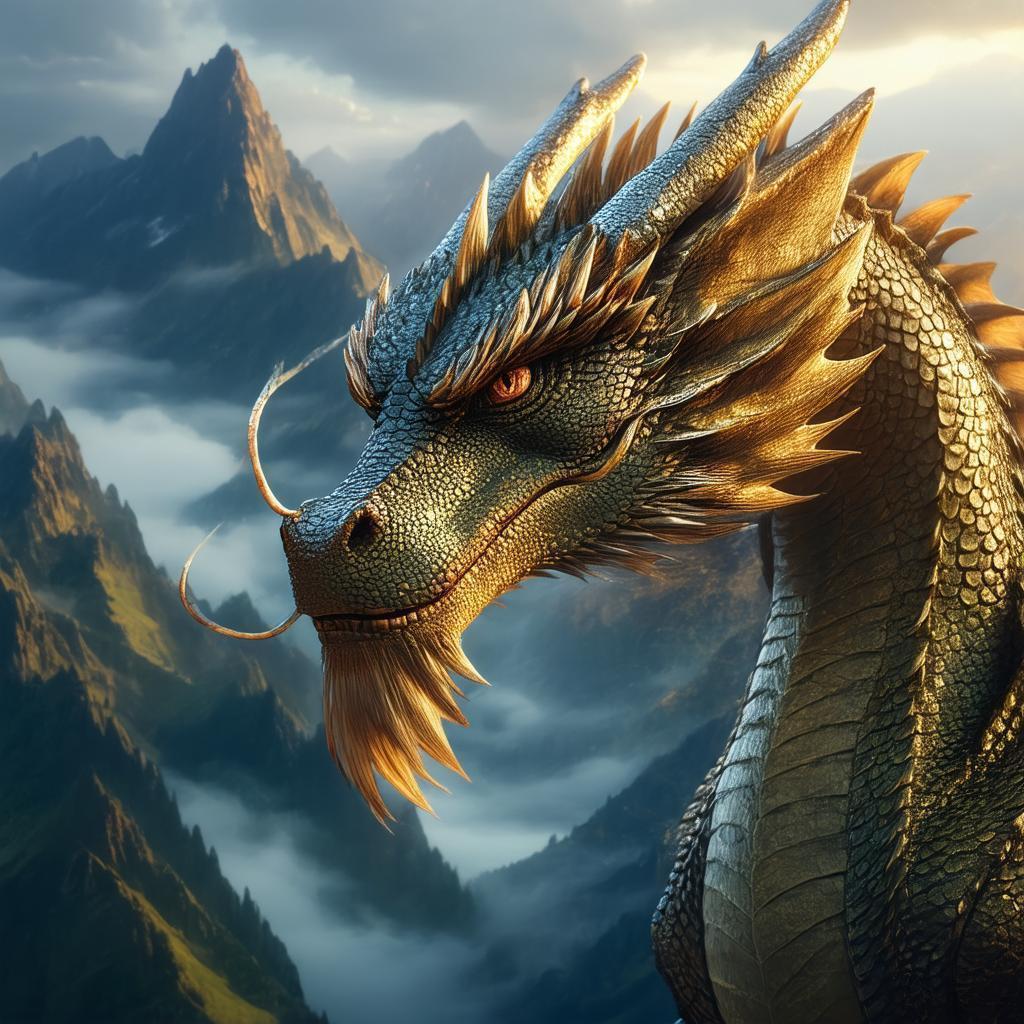 Rugged Dragon Portrait in Misty Mountain Light