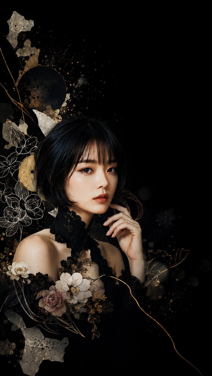 Dark Floral Japanese Editorial Portrait