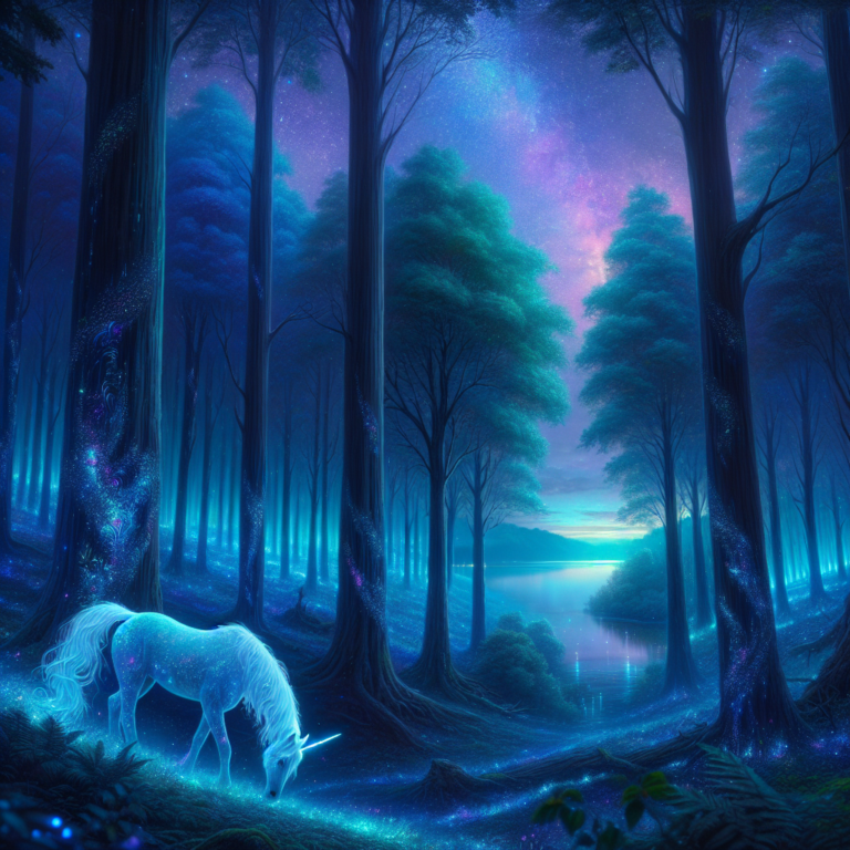 Glowing Bioluminescent Enchanted Forest Scene