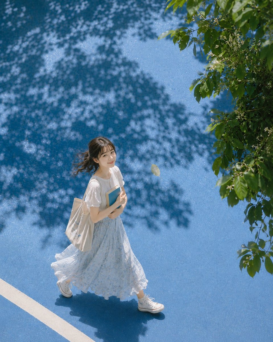 Summer Walk with Blue Pavement