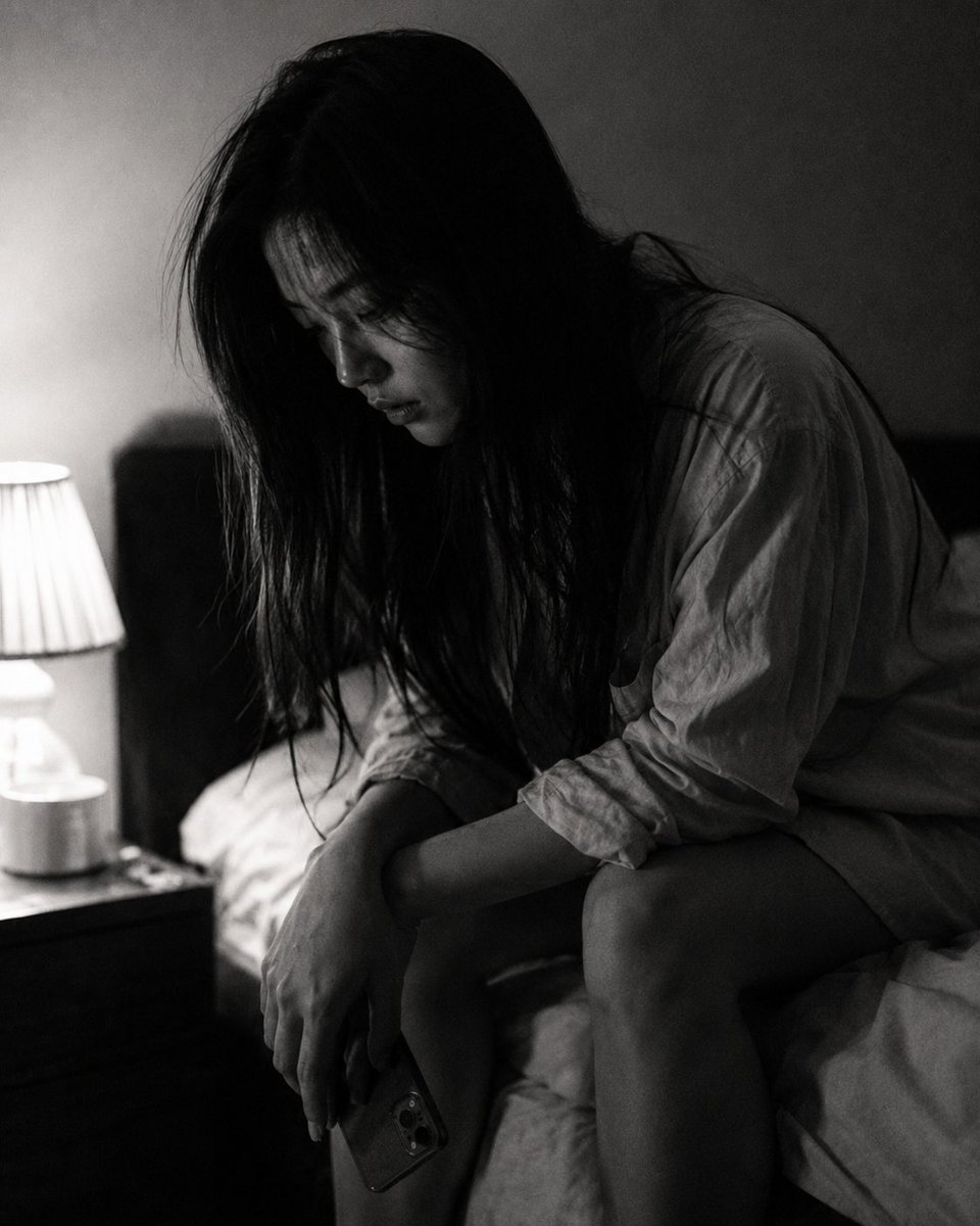 Candid Black and White Bedroom Portrait
