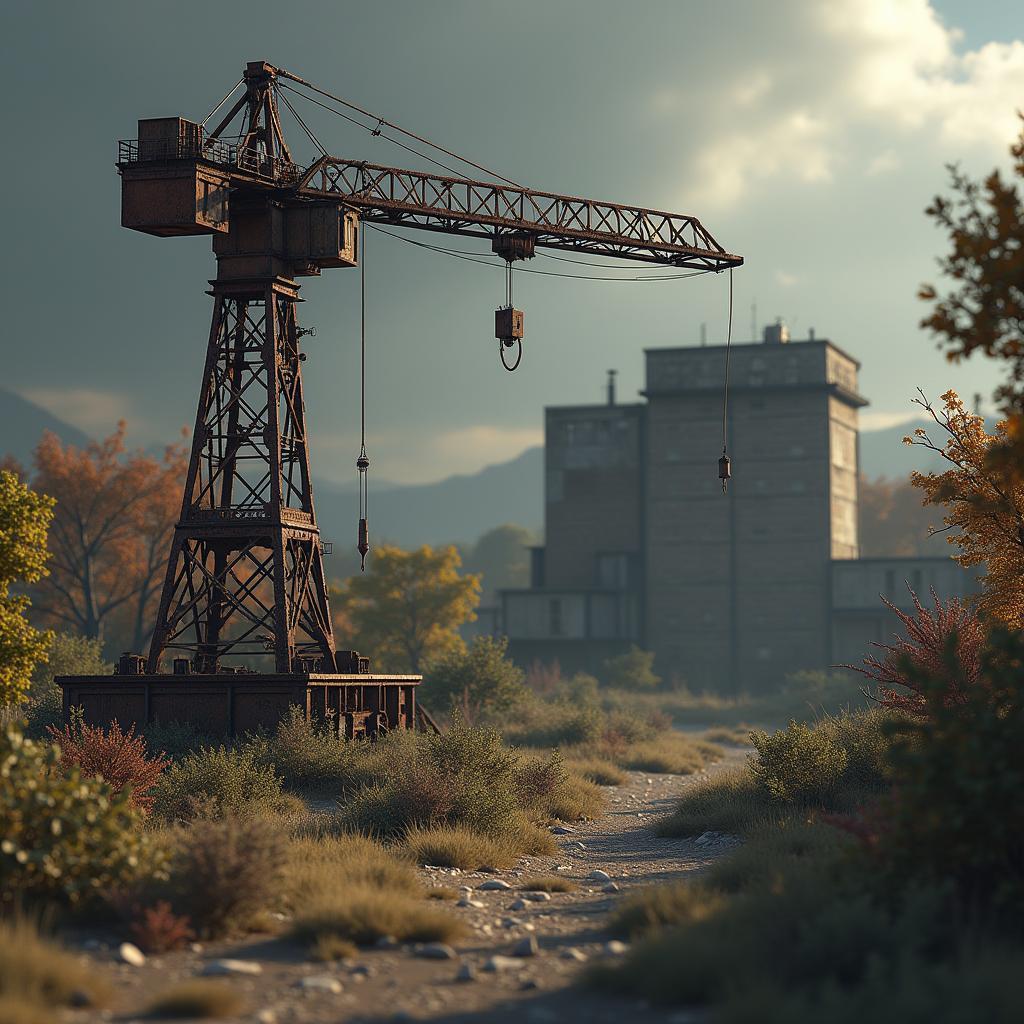 Rusted Crane Reclaimed by Slow Growing Nature
