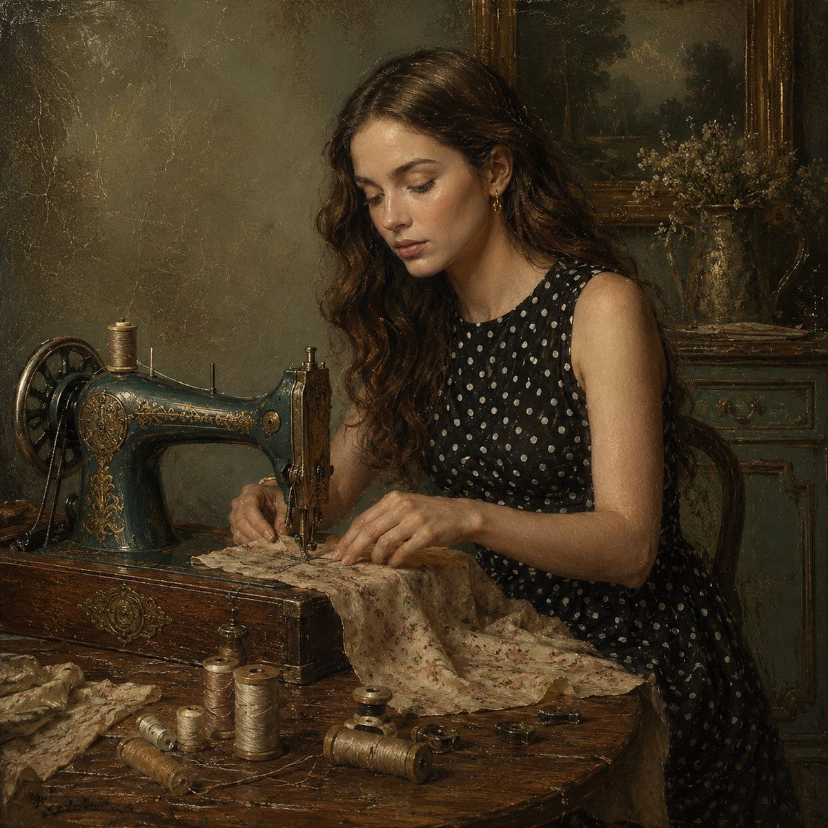 Old Master Style Sewing Scene