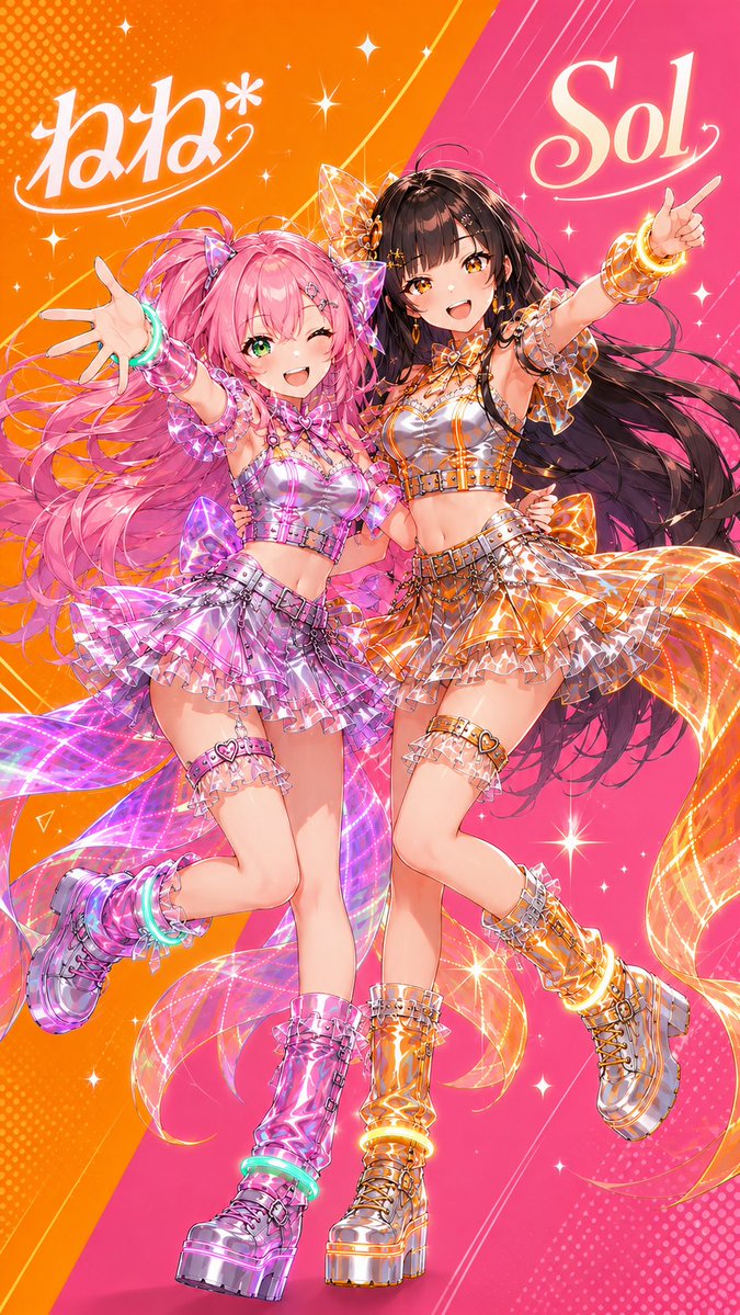 Neon Anime Idol Duo Poster
